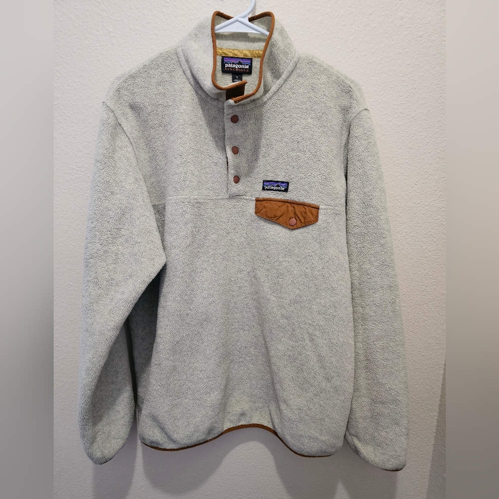 Patagonia Gray Fleece Pullover 3 Button Closure Long Sleeve Mock Neck Large